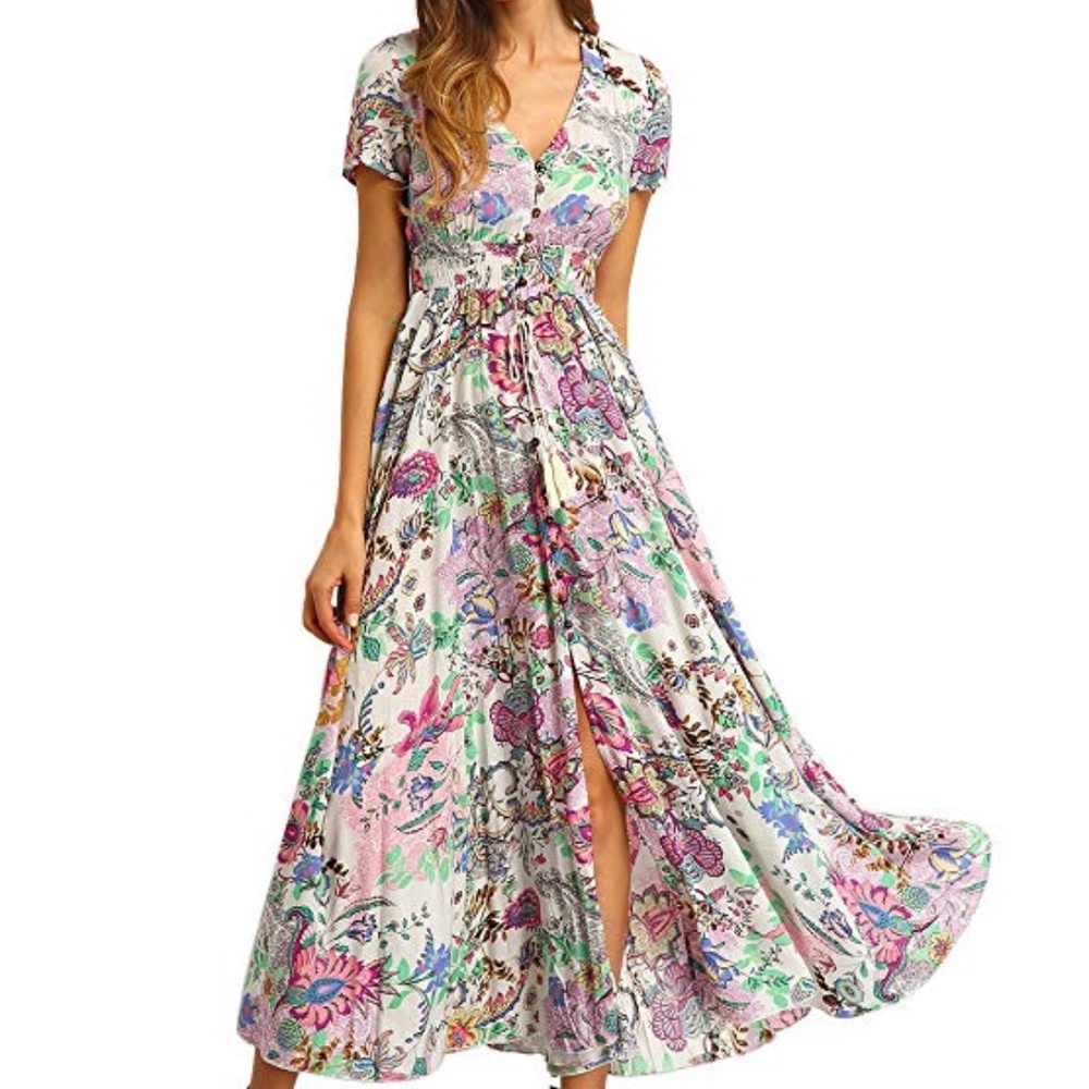 Milumia Floral Print Button Up Maxi